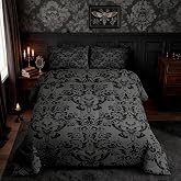 Feelyou Gothic Death Moth Damask Comforter Set Queen Size Bedding Set | Dark Olive Green Comforter Soft Women Men Boho Goth Skull Duvet Quilt Microfiber Vintage Baroque 3 Pcs with 2 Pillow Cases