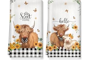 Arquiel Highland Cow Kitchen Towels Soft Thick Cotton Blend Farmhouse Hand Towels, 16.5 x 27.5'' Absorbent Dish Cloth for Kit