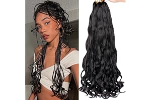 COOKOO 9 Packs 75g/Pack French Curl Braiding Hair 22 Inch Natural Black Pre Stretched Bouncy Braiding Hair Loose Wavy Crochet Braids Hair French Curls Synthetic Hair Extensions for Boho Box Braids 1B#
