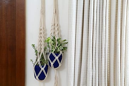Home Decorz Store Cotton Pot/Plant Hangers, Off-white, Medium, Set of 2