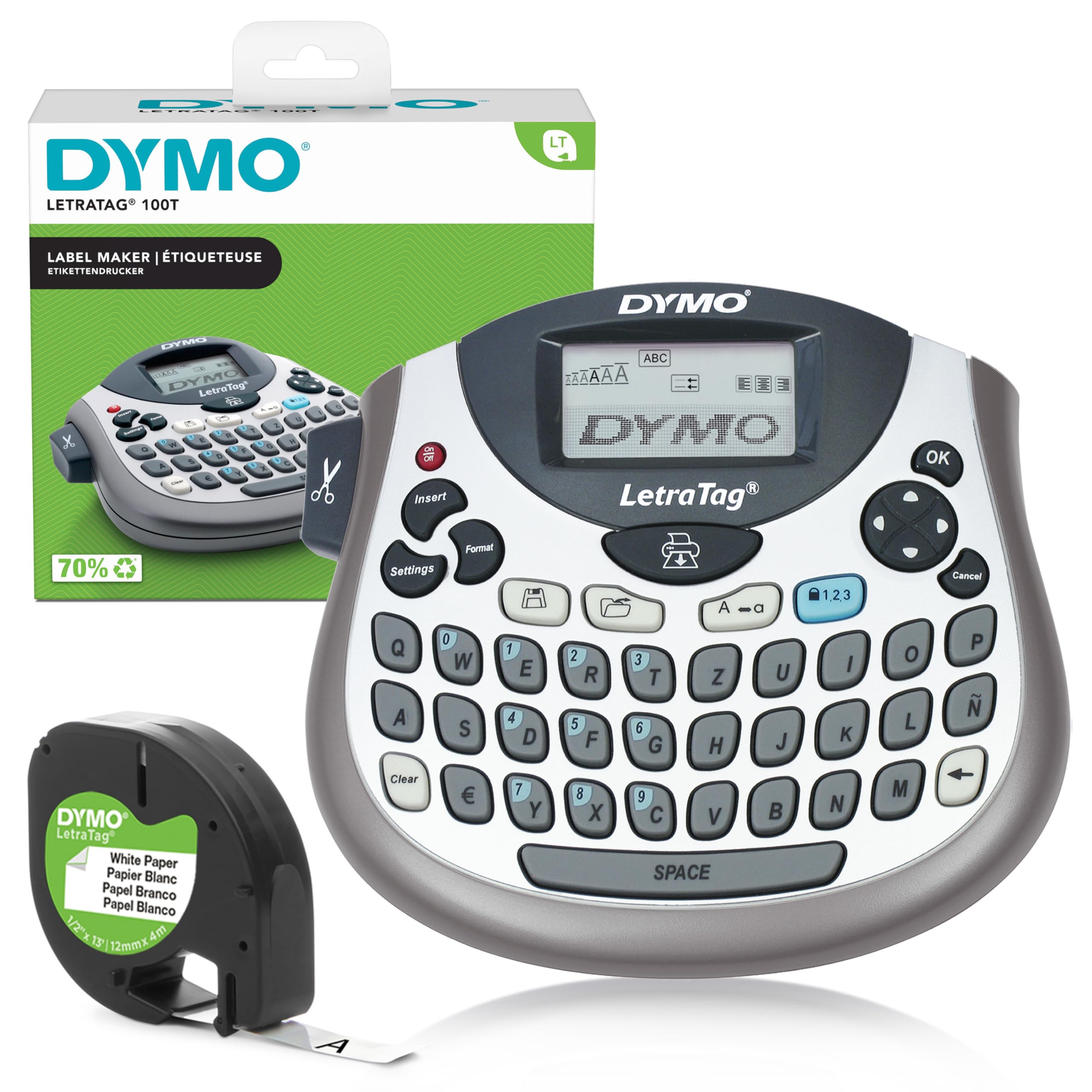 Dymo LetraTag LT-100T Labelling Device, Portable Labeling Device with QWERTZ Keyboard, Silver, Ideal for Office or Home