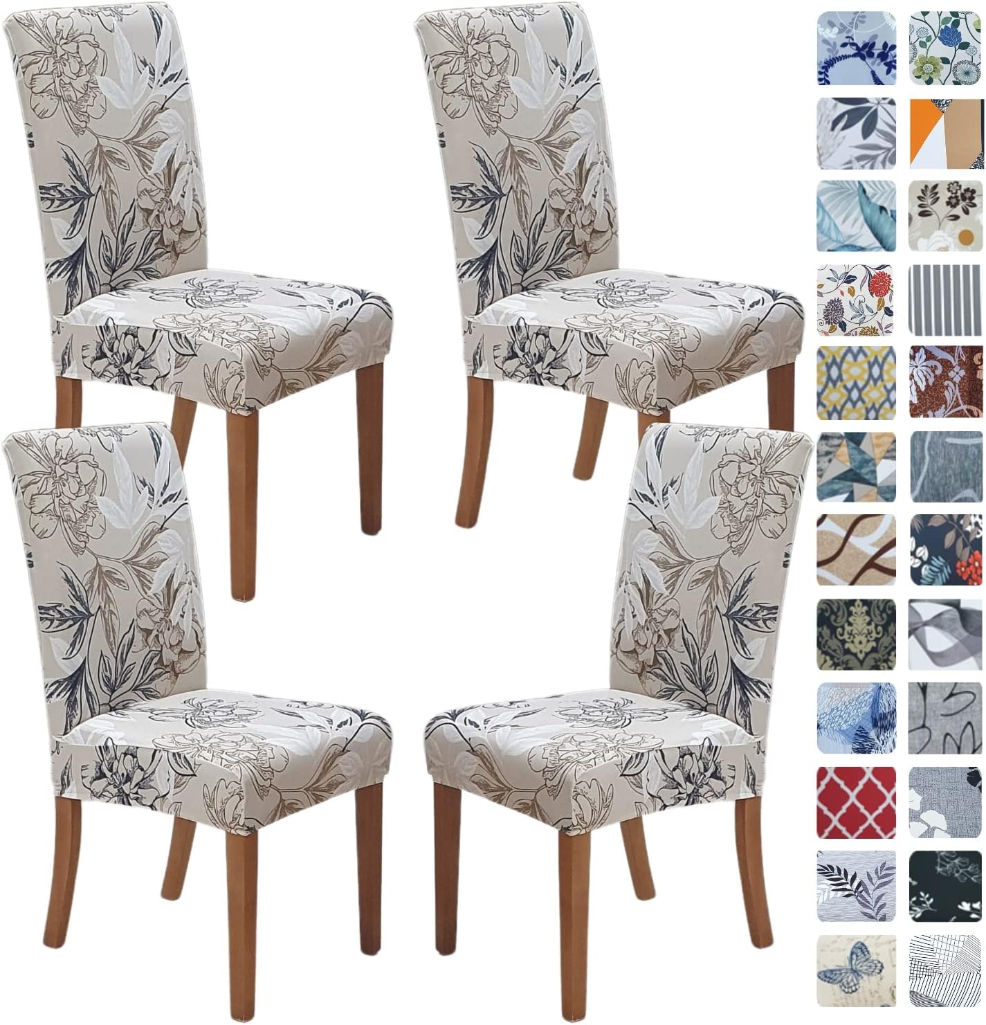 Slipcovers - SPRINGRICO Chair Covers for Dining Room Set of 4, Stretch Dining Chair Cover, Washable Spandex Kitchen Parsons Chair Slipcovers, Removable Seat Protector for Home or Party (4 Pack, Floral Beige)