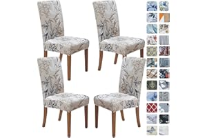 SPRINGRICO Chair Covers for Dining Room Set of 4, Stretch Dining Chair Cover, Washable Spandex Kitchen Parsons Chair Slipcovers, Removable Seat Protector for Home or Party (4 Pack, Floral Beige)