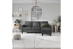 Lonkwa Convertible Sectional Sofa Couch, Dark Grey Couches for Living Room, Sectional Couch with Reversible Storage Ottoman, 3-Seat L-Shaped Couch for Living Room, Apartment, Office, Small Space