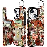 Lotadilo for iPhone 15 Wallet Case with Card Holder, Cute Designer Mushroom Flower Pattern Kickstand Magnetic Clasp Back Flip Folio Leather Cases for iPhone 15 Phone for Girls Women Men Boys Teens
