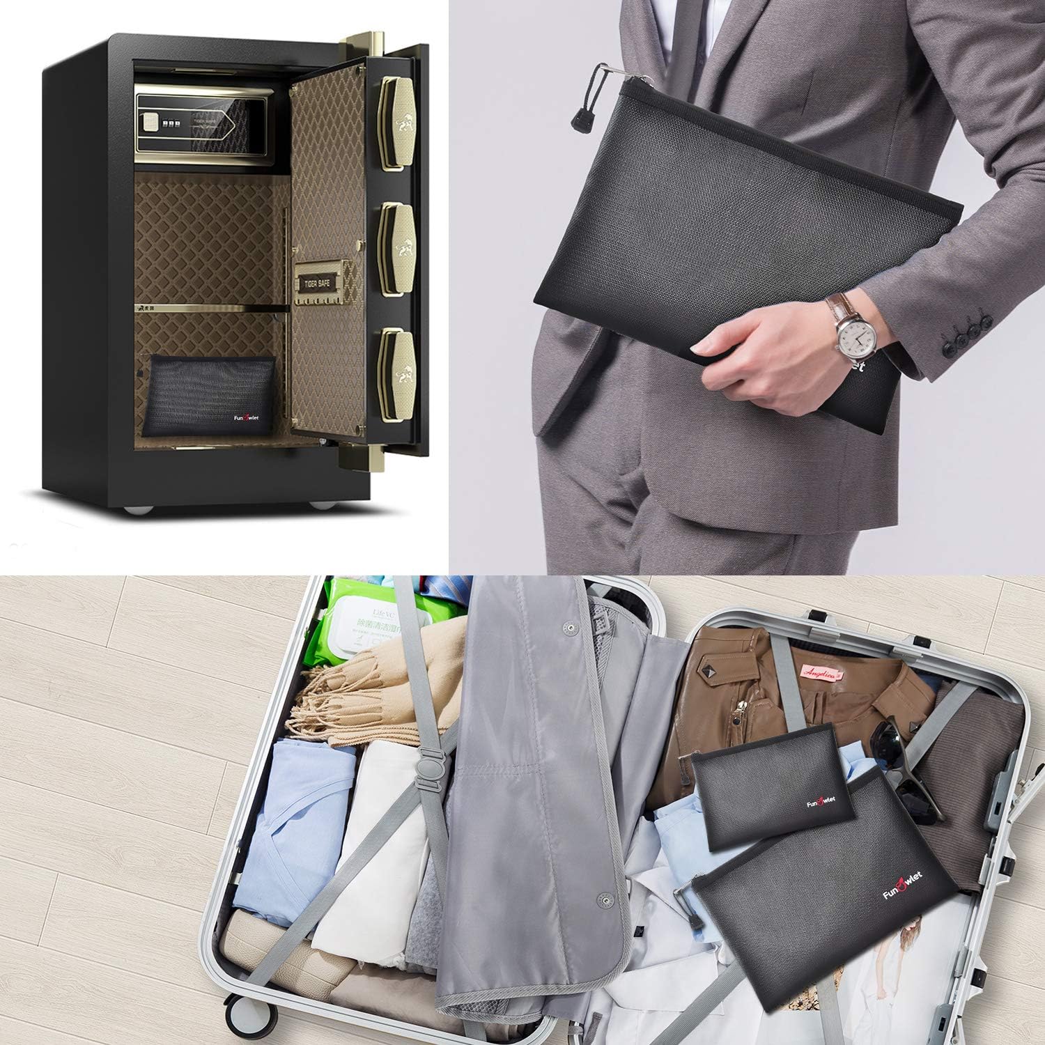 Fireproof Safe Money Document Bags - 2 Pack 13.4" x 9.8" and 10.6" x 6.7" Waterproof Zipper Bag, Fire & Water Resistant Storage Organizer Pouch for A4 A5 Documents Holder,File,Cash,Passport,Tablet: Office Products