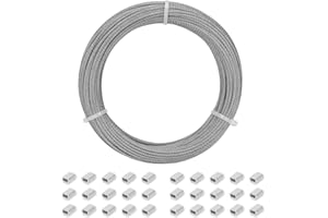 MARIOCSA 3/32 in Stainless Steel Cable Wire Rope 100ft, 7x7 Strand Stainless Steel Aircraft Cable, for Deck Railing, String Light Hanging, Marine Rigging, Garden Wire with 30 M2.5 Crimping Loops