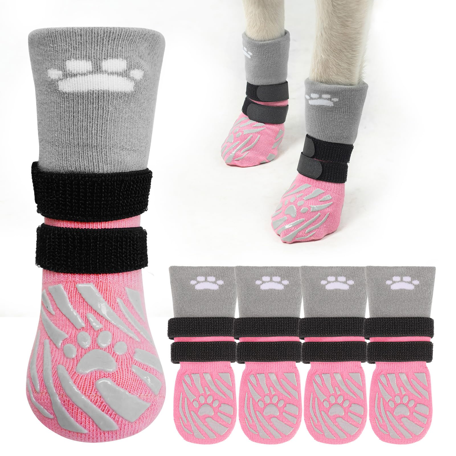 Photo 1 of *LARGE/MEDIUM* SCENEREAL Dog Socks to Prevent Licking Paws for Hot/Cold Pavement, Dog Boots & Paw Protectors for Small Medium Large Dogs, Senior Dog Grippy Socks Booties for Hardwood Floors Winter Outdoor, Pink L