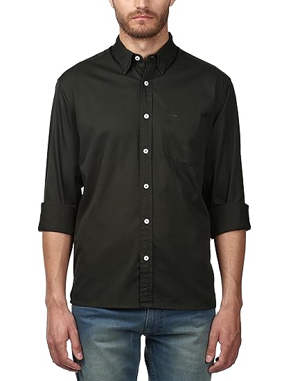 Buy Colorplus Solid Cotton Dark Green Regular Collar Shirt for Men at Amazon.in