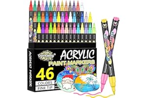 Gunsamg 46 Colors Acrylic Paint Pens Extra Fine Tip Acrylic Paint Markers For Rock Painting Ceramic Stone Wood Canvas DIY Crafts Card Making