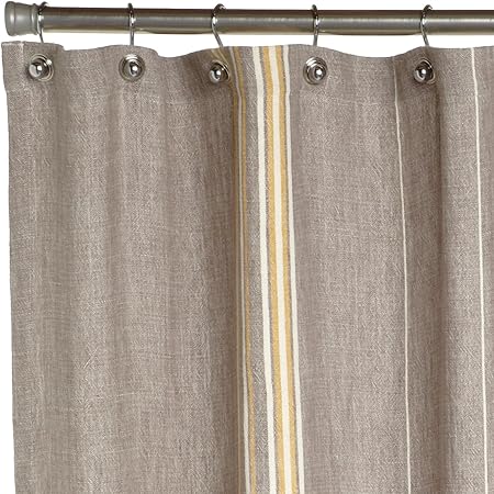 Coyuchi Rustic Linen Shower Curtain Gray With Mustard Ivory
