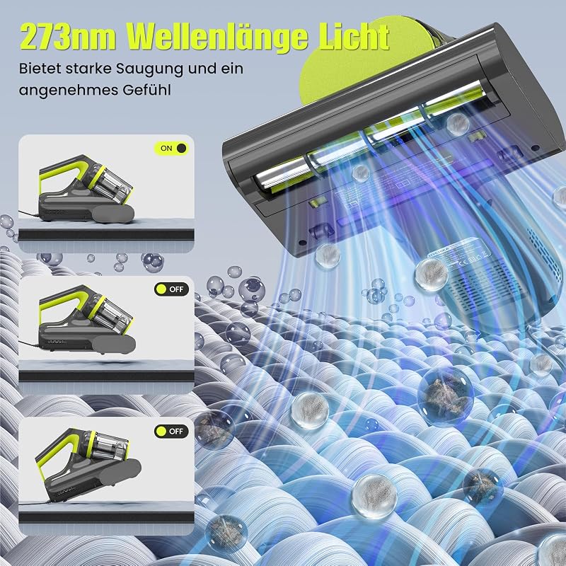HYCHIKA Milbensauger für Matratzen, 16 kPa, UV-C-Licht, 60 °C Heißluft