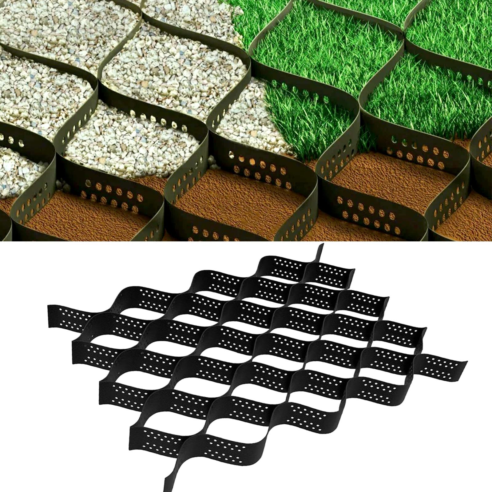 Photo 1 of 2 Inch Depth Gravel Ground Base Grid Stabilizer Mud Slope Control Driveway HDPE Material Expandable Folding Permeable Paver Honeycomb Grid for Paths,Sidewalks,ParkingLots,Gardens,Yards (3.3 X 16.5 FT)