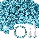 150pcs 10mm Rhinestone Beads for Jewelry Making,Full of Diamonds Round Disco Bead Bulk,Clay Bead for Crafting,Rhinestone Clay Beads for DIY Baseball Necklace Bracelet (Aquamarine, 10mm/55pcs)