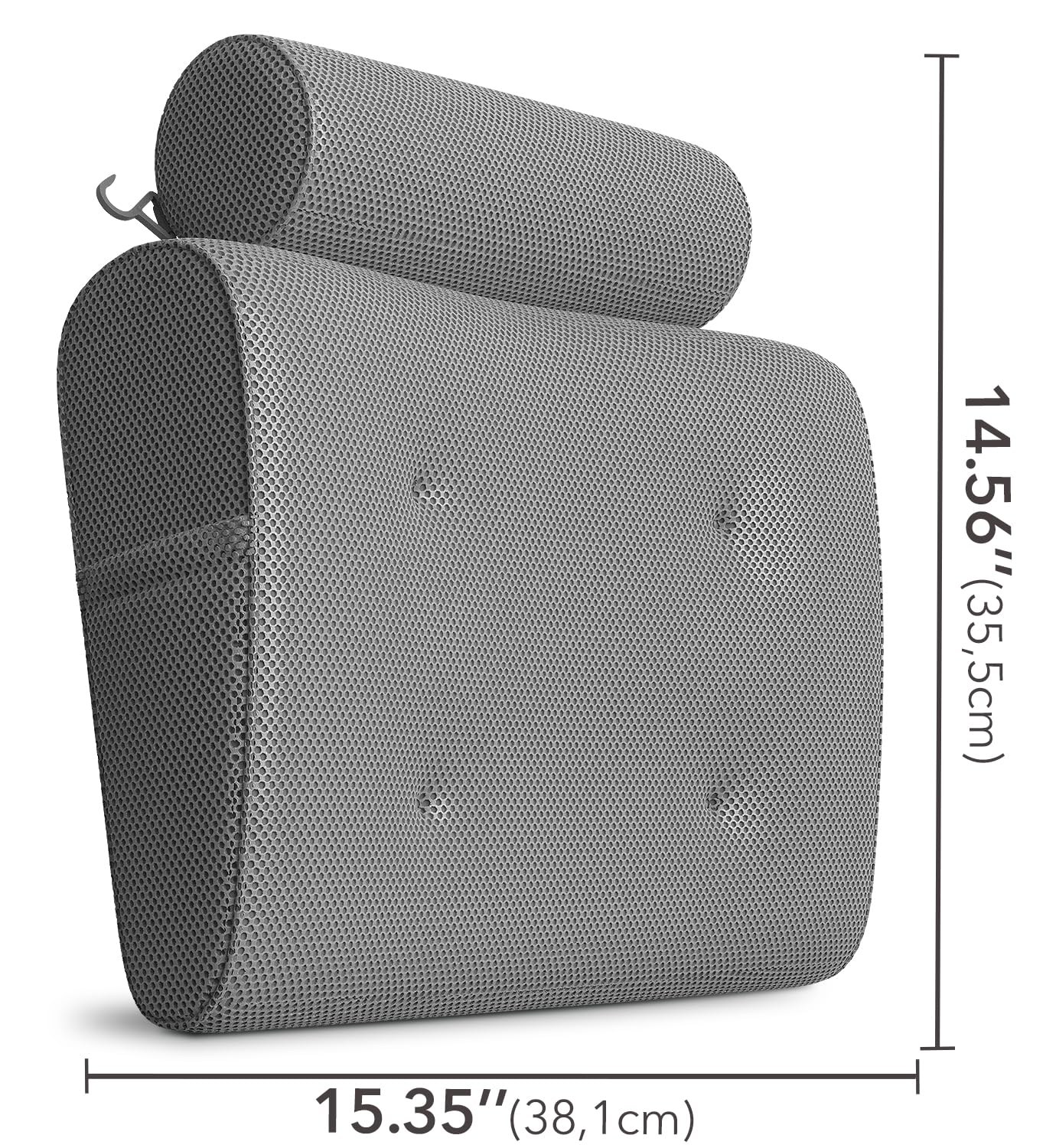 Everlasting Comfort Luxury Bath Pillows for Tub with Head and Neck Support - Non-Slip Bathtub Pillow with Suction Cups, Quick-Drying Mesh & Drying Hook - Jacuzzi & Spa Accessories for Women - Gray