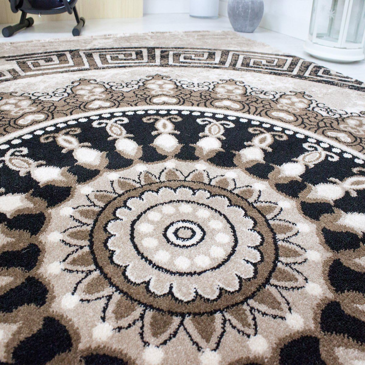 VIMODA tibet6447 Carpet Classic Patterned Circle Dich Woven Mottled Ornaments Pattern Brown/Beige/Black - multicoloured, 120 x 170 cm - Image 3