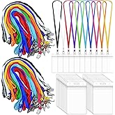 400 Pack Colored Neck Lanyard Bulk with ID Card Holder Lanyards for ID Badges Vertical Name Badge ID Card Holders Flat Neck Lanyards with Clip for Nurses Teacher Students, Multicolor