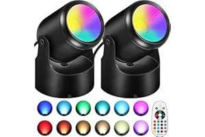 URTOM RGBW Christmas Spot Lights Indoor 6W Up Lights Indoor with Remote Control 16 Color Changing Uplighting Indoor 120V LED Spotlight Indoor Dimmable Uplights Indoor for Parties Plant Decor, 2 Pack