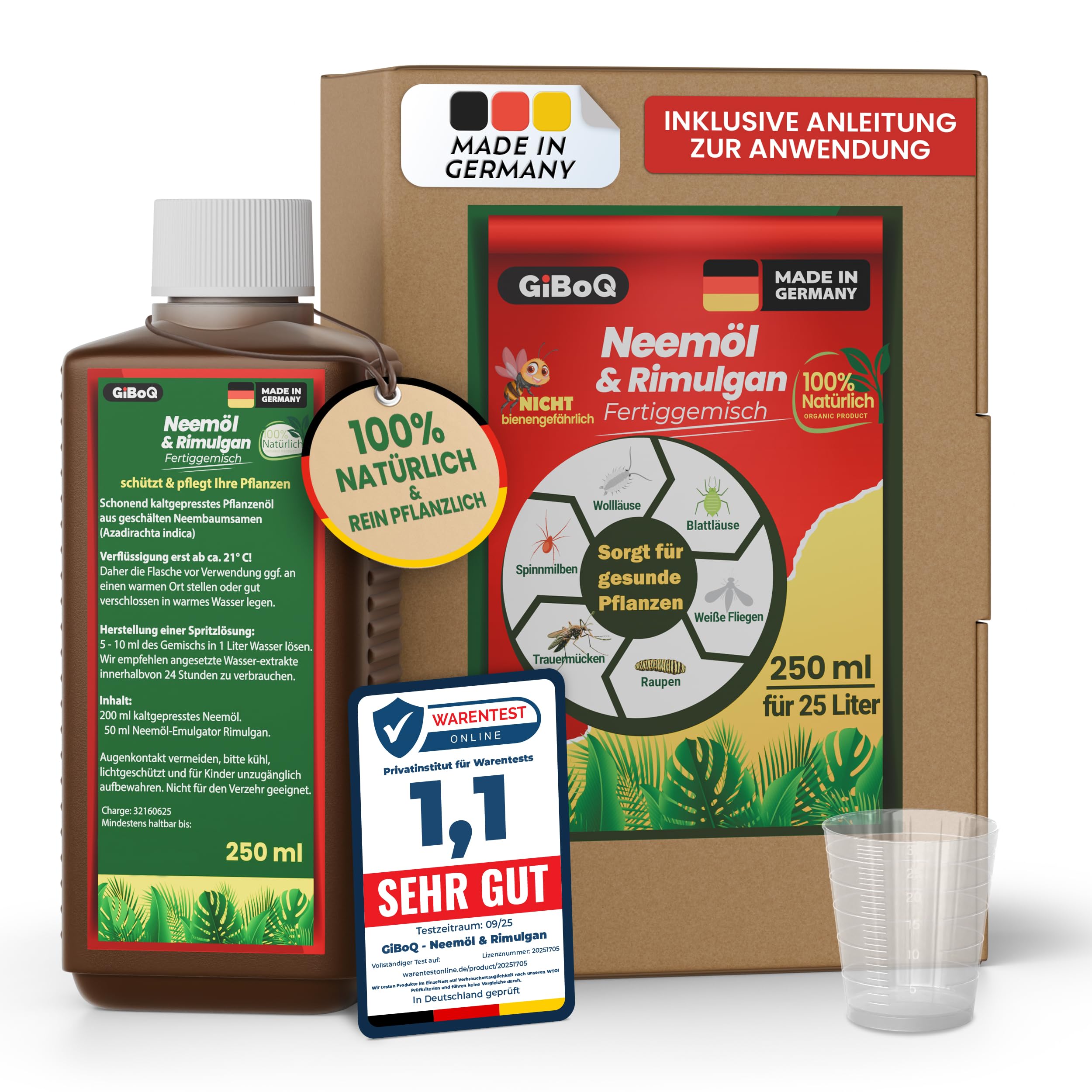 GiBoQ 100% natürliches Neemöl [250] ml – mit Emulgator für gesunde Pflanzenpflege | Zur Anwendung bei Trauermücken (Fungus Gnats) & Blattläuse | Hält Schädlinge fern | Für Garten & Zimmerpflanzen