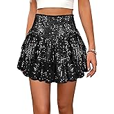 Erinaco Women Sparkly Sequin Mini Skirt High Waist Glitter Flared Pleated Night Out Party Short Skirts