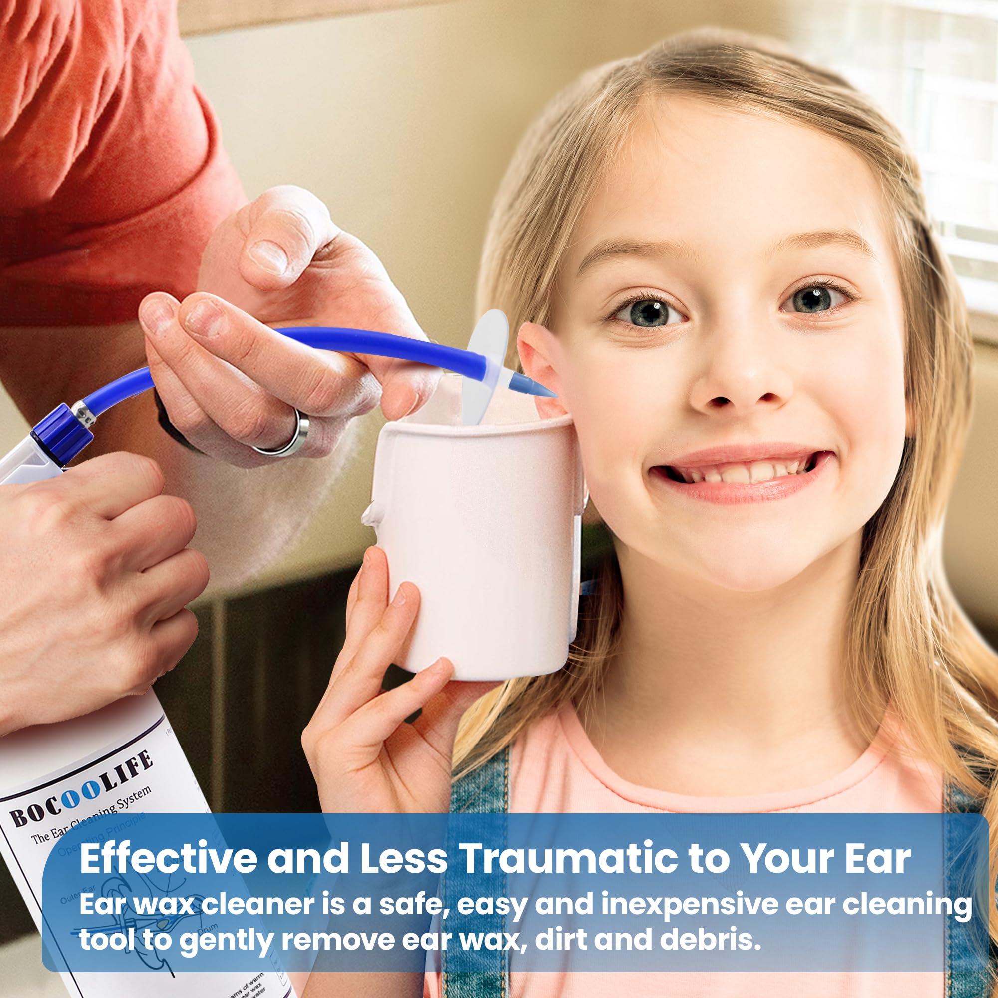 BOCOOLIFE Ear Wax Removal Kit - Safe & Effective Ear Cleaning System Cleaner with 3 Replacement Tips, Manual Flush Washer for Gentle Wax Remover, Includes Wash Basin for Easy Irrigation and Flushing