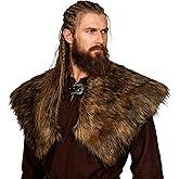 Joukavor Viking Faux Fur Collar with Belt Buckle Medieval Knight Shoulder Wrap Warrior Cape Winter Shawl LARP Cosplay Costume