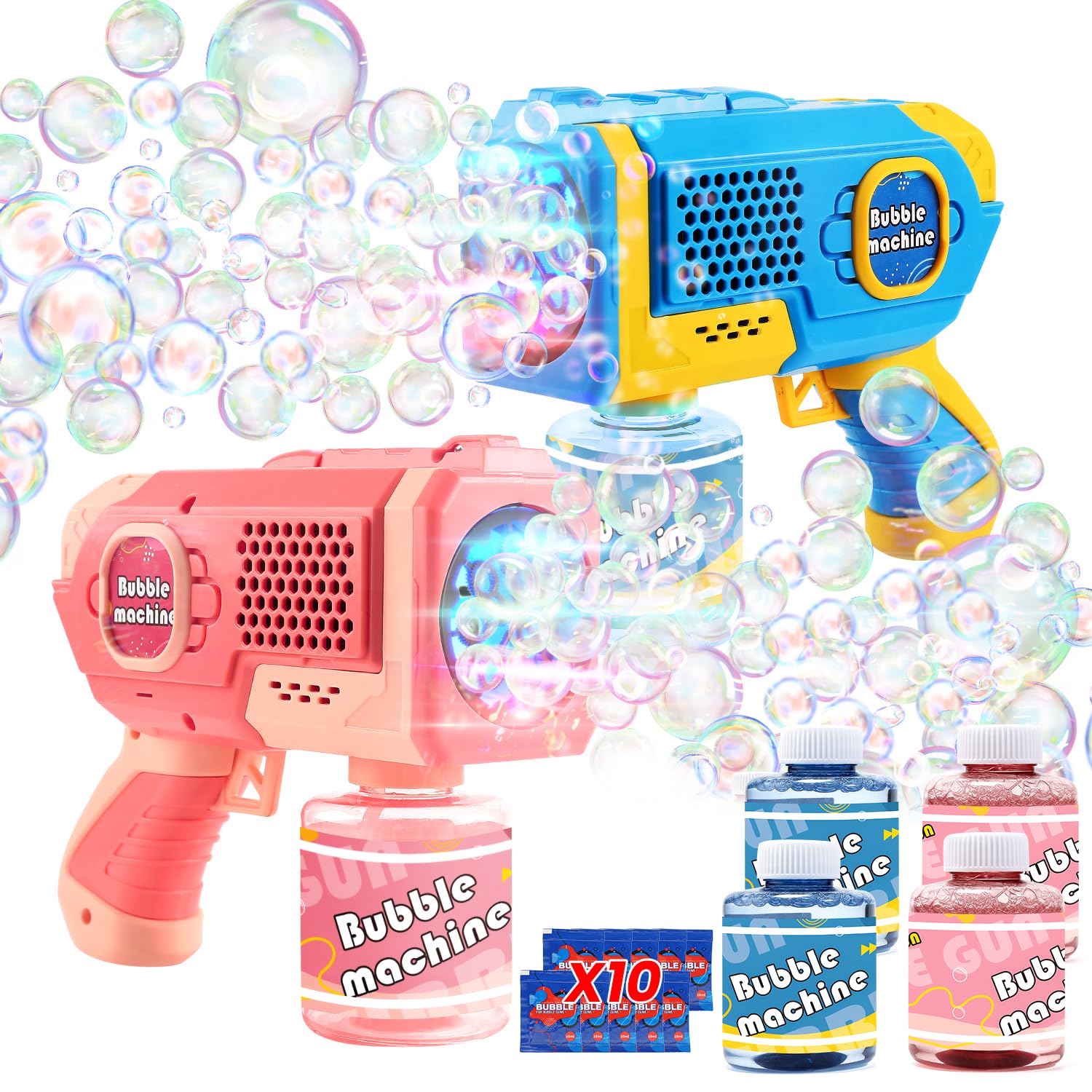 Photo 1 of EagleStone 2 Pack Bubble Gun Machine for Kids, Automatic Light Up Bubble Blower with 4 Bottles 10 Bags Refill Solution, Bubble Guns Blaster for Toddlers, Outdoor Toys Gifts, Wedding Easter Party Favor