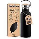 Bambaw Insulated Water Bottle 16 oz, Black Water Bottle, Stainless Steel Water Bottle, Dishwasher Safe Water Bottle, Travel Water Bottle No Straw, Metal Water Bottle – Jet Black