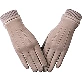 Kebesu Womens Winter Suede Gloves With Touchscreen Texting Finger Wool Lined Windproof Warm Fashion Dress Gloves