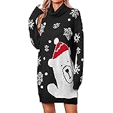 SunnyMelody Womens Christmas Funny Ugly Sweater Dress Winter 2025 Vacation Outfits Oversized Turtleneck Xmas Mini Dresses