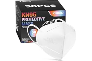 YUIKIO KN95 Face Mask, 30 Pack Protective KN95 Masks for Adults, Filter Efficiency≥95%,5 Layers Filter Safety Mask Against PM2.5 Disposable KN95 Respirator Masks in Bulk (White)