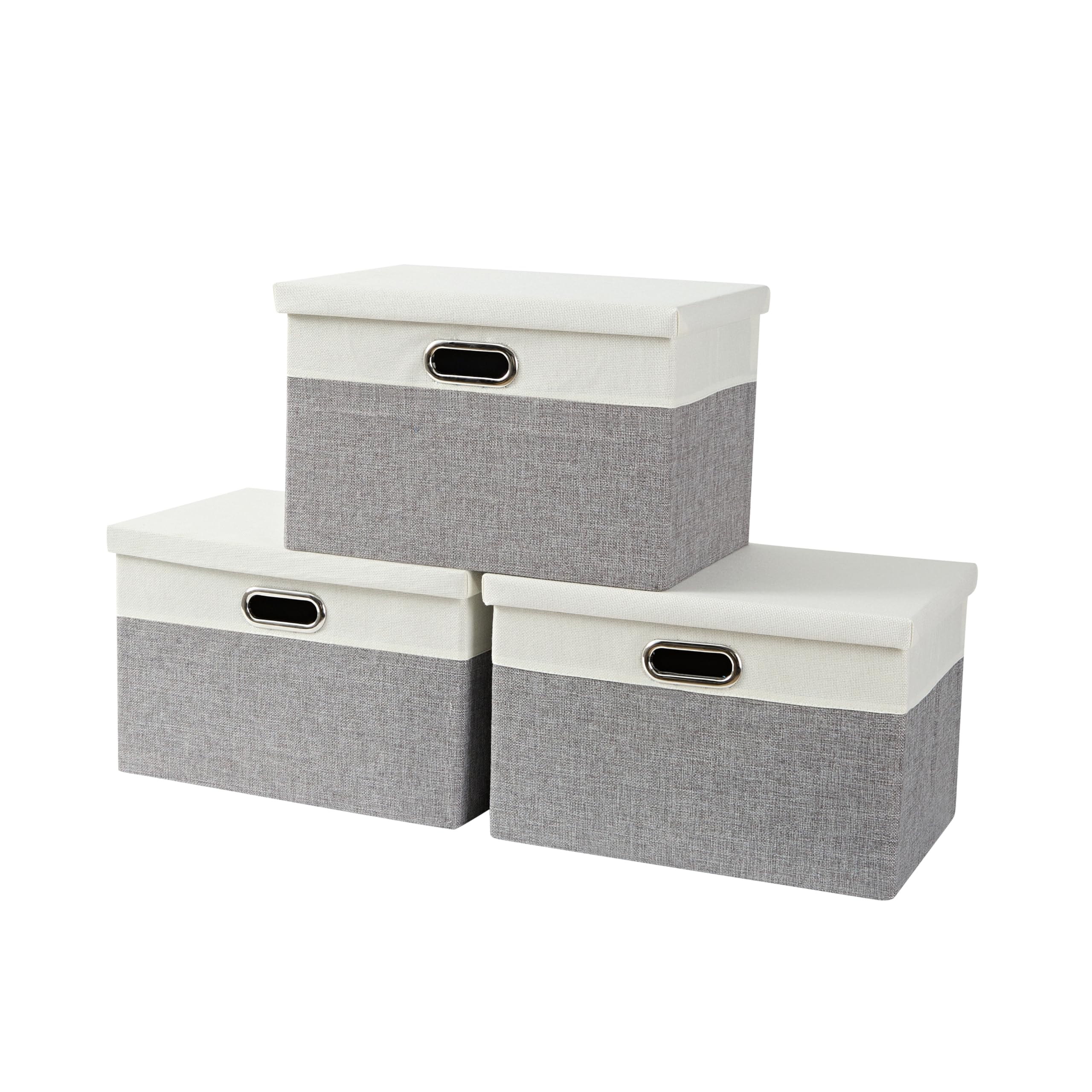AlphaHome Storage Boxes with Lids, Glaucous Grey and White(3 Pack, Large)