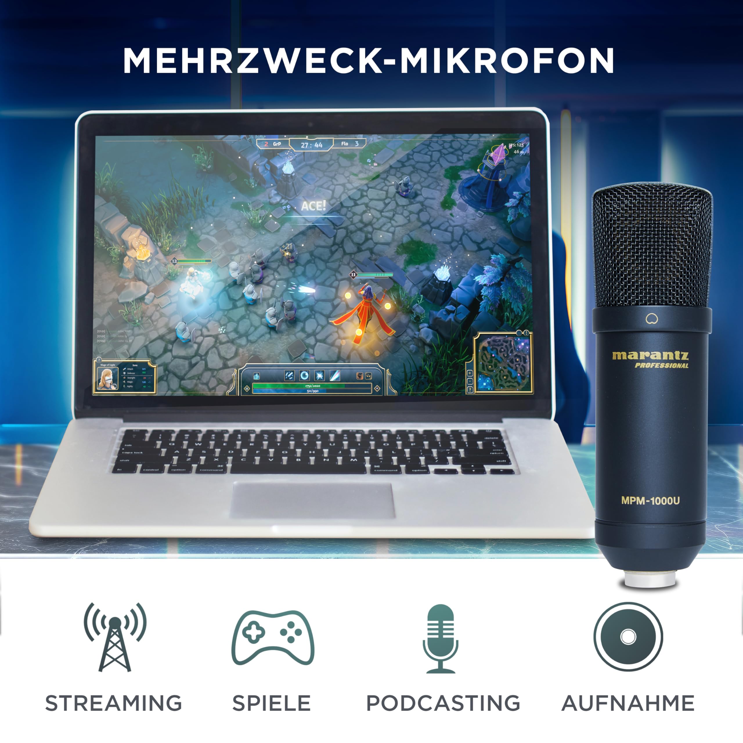 Marantz Professional MPM1000U USB-Kondensatormikrofon für Gaming, Streaming und Podcasting - Integriertes Audiointerface, Desktop-Stativ, Plug-und-Play, Schwarz 3