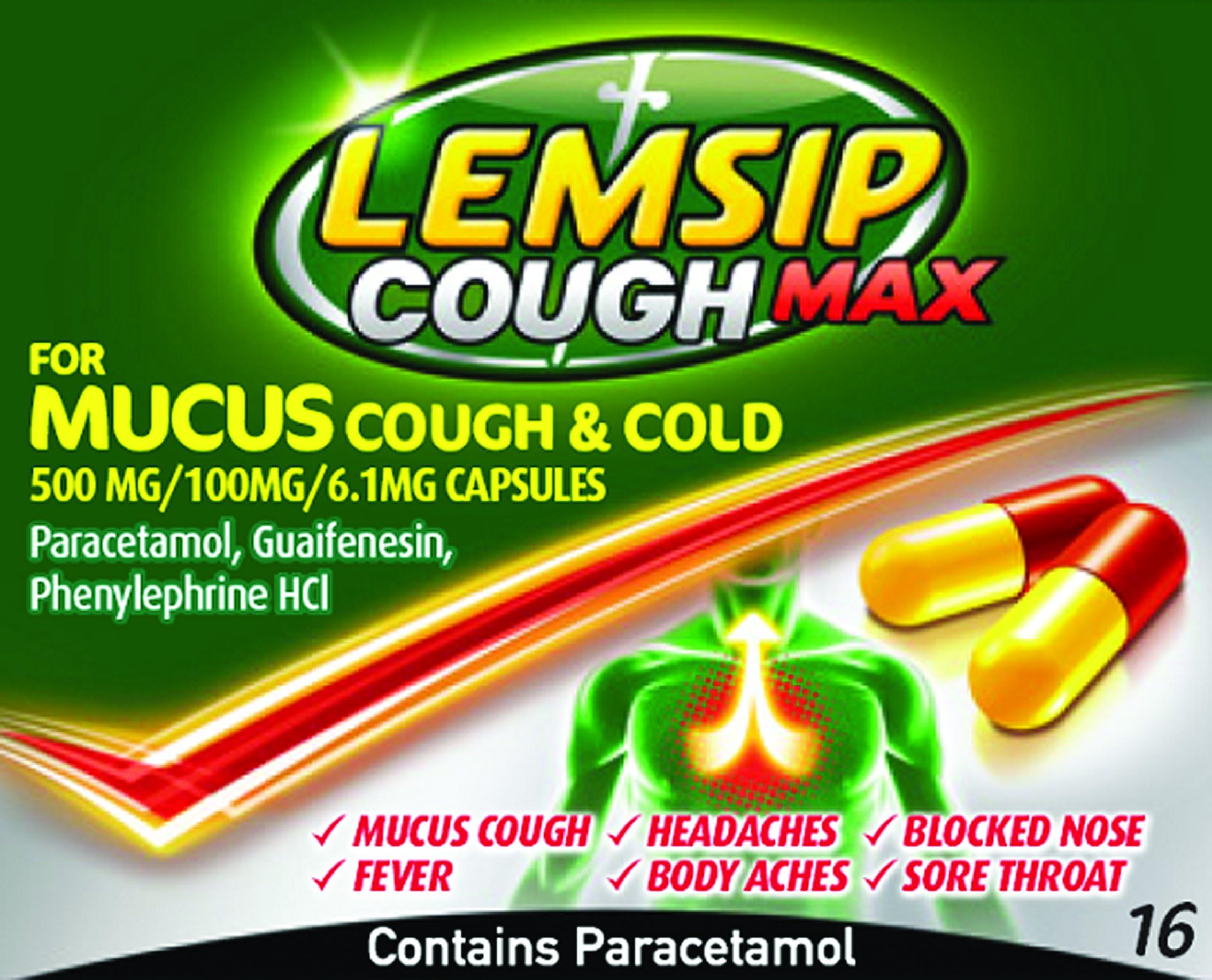 Lemsip Cough Max for Mucus Cough and Cold Capsules with Paracetamol - Pack of 16