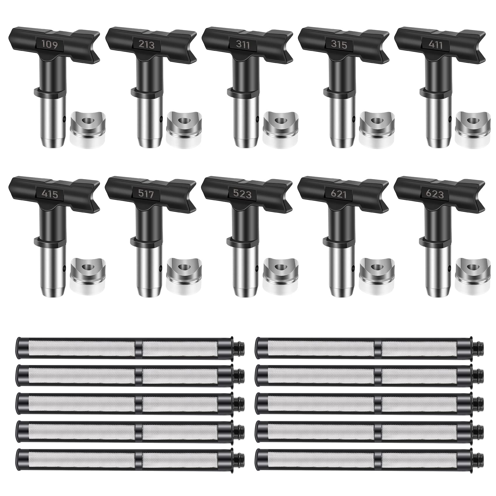 Qomcsrl 10Pcs Tips Reversible Tip and Filter for Airless Sprayer Accessories