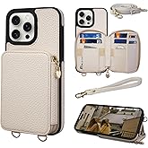Keallce Case for iPhone 16 Pro 6.3'' Case Wallet, Crossbody Zipper Purse with RFID Blocking Card Slots Kickstand, Detachable Lanyard & Handstrap Flip Leather iPhone Cover for iPhone 16 Pro, Beige