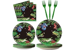 WIOOFFEN 96 Pcs Reptile Snake Party Plates Napkins Tableware Set Lizard Birthday Party Supplies Disposable Paper Dinnerware Jungle Alligator Wildlife Theme Table Decoration Favors for Kids Birthday, 24 Guests