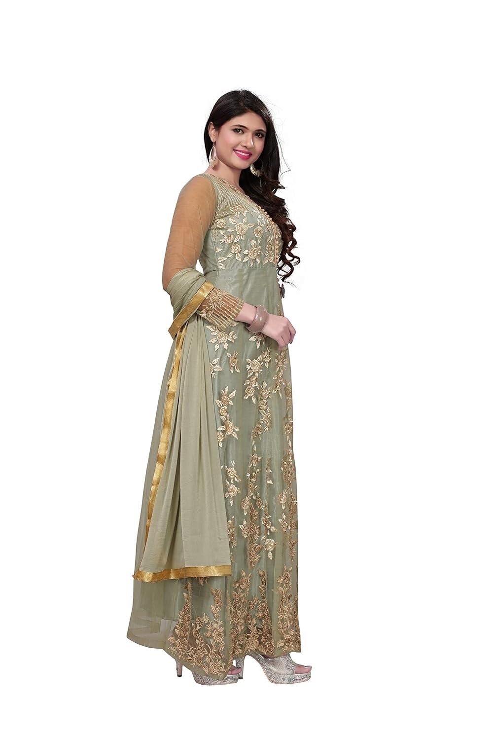 infotech women's santoon & net anarkali gown.semi-stiched.