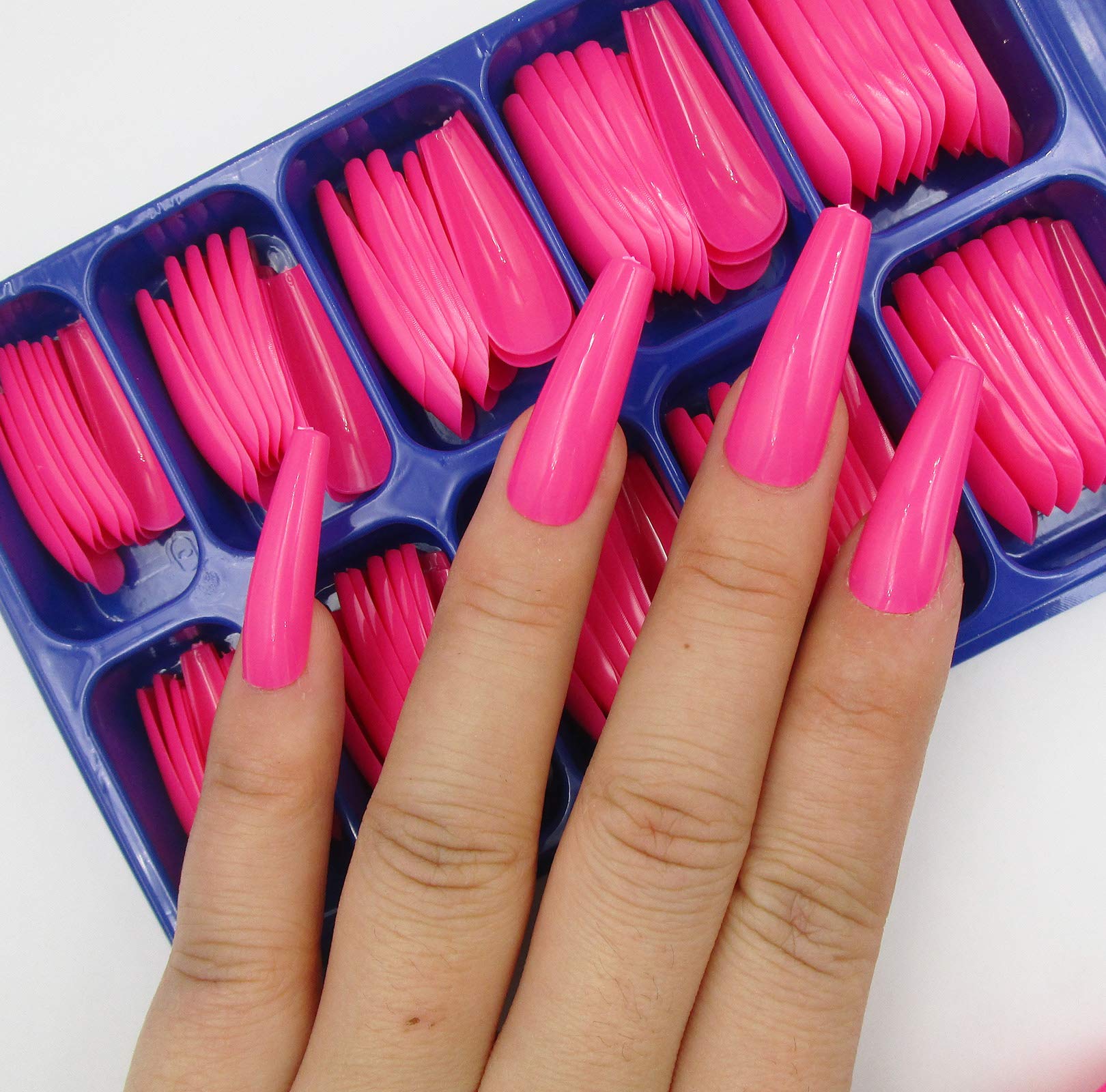 100pc Colored Long Coffin False Nails Artificial Acrylic Tips Ballerina Shape XL Press on Fake Nails Manicure Fingernail DIY Decor for Women Girls (Rose Red) - Image 5