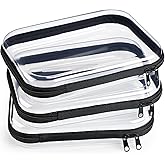 Hoolerry 3 Pcs Clear Hard Zipper Case Makeup Bag Plastic Zipper Pouch Christmas Storage Case Portable Travel Organizer Bin for Cosmetics, Building Blocks, Puzzles(Black,M)