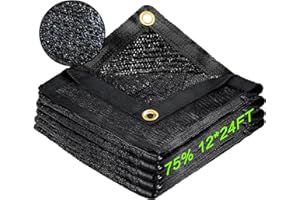Junflying 75% 12×24FT Black Shade Cloth with Reinforced Grommets, UV-Resistant Heavy Duty Garden Shade Cloth for Pergola,Canopy，Backyard,Plants,Greenhouse,Patio,Tomatoes and Other Vegetables.