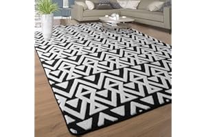 Ompaa Ultra Soft Geometric Bedroom Rugs Memory Foam Carpet, Black 4 x 6 Feet, Cozy Area Rugs for Living Room Couch Dorm Bedside Kids Girls Teens Room Nursery Decor Floor Mat