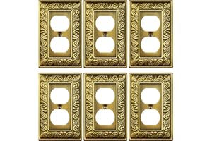TREEWELL 6-Pack Duplex Outlet Cover Plate, Paisley Pattern Antique Brass Metal Wall Plates for Electrical Outlets, 1 Gang Receptacle Cover Decorative Switch Plates and Outlet Covers