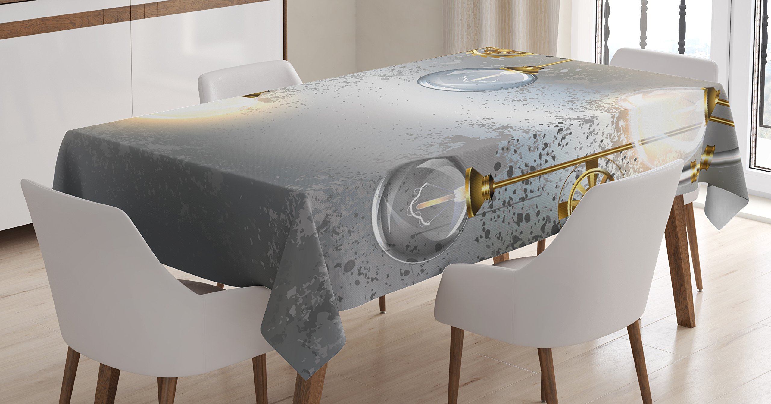 Ambesonne Industrial Tablecloth, Steampunk Style Antique Composition Brass Fastening Round Print