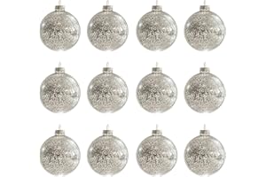 DN DECONATION Christmas Ball Ornaments Set of 12pcs-3.15” Silver Mercury Glass Xmas Hanging Ball Decorations for Christmas Tree, Elegant Shiny Xmas Ornaments for New Year Thanksgiving Birthdays Holiday Party
