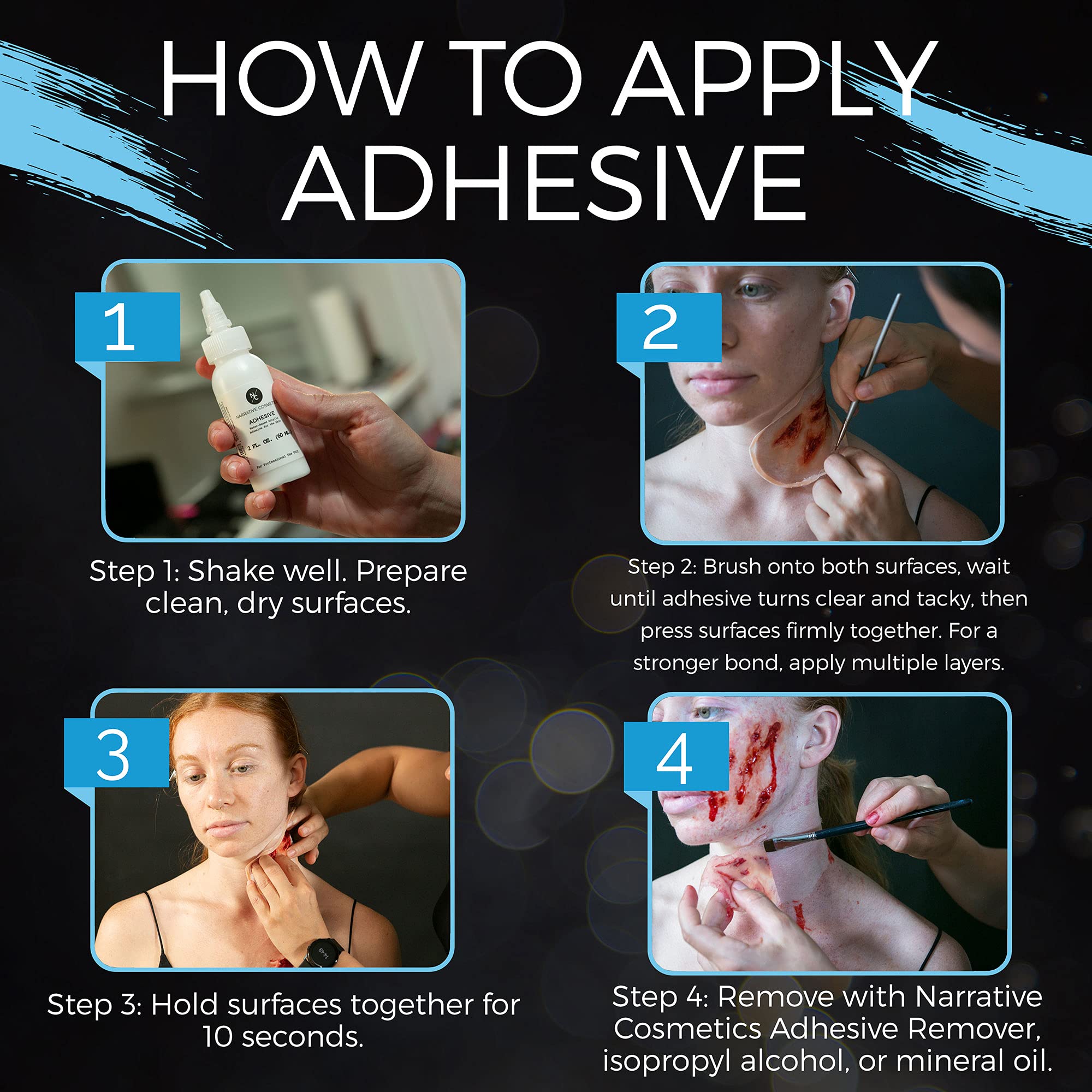 Water-Based Acrylic Adhesive for The Skin, Non-Toxic Professional Bonding Glue for Makeup, SFX, Prosthetics, 2 Oz.