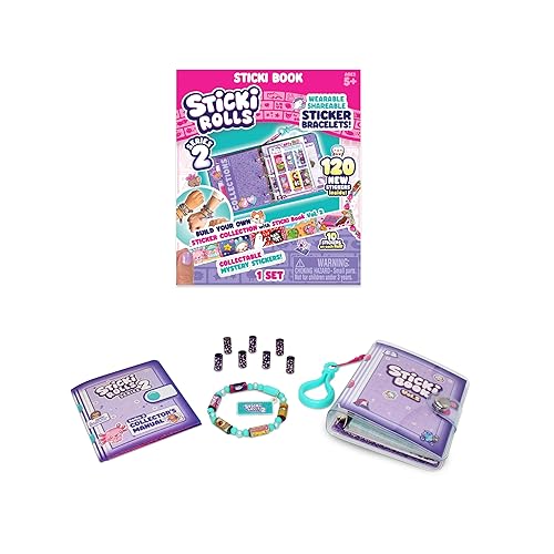 Sky Castle Sticki Rolls Sticki Book Series 2, Wearable & Shareable Sticker Bracelet, 120 Mini Stickers, Bracelet and Sticki Book, Assorted colours and styles