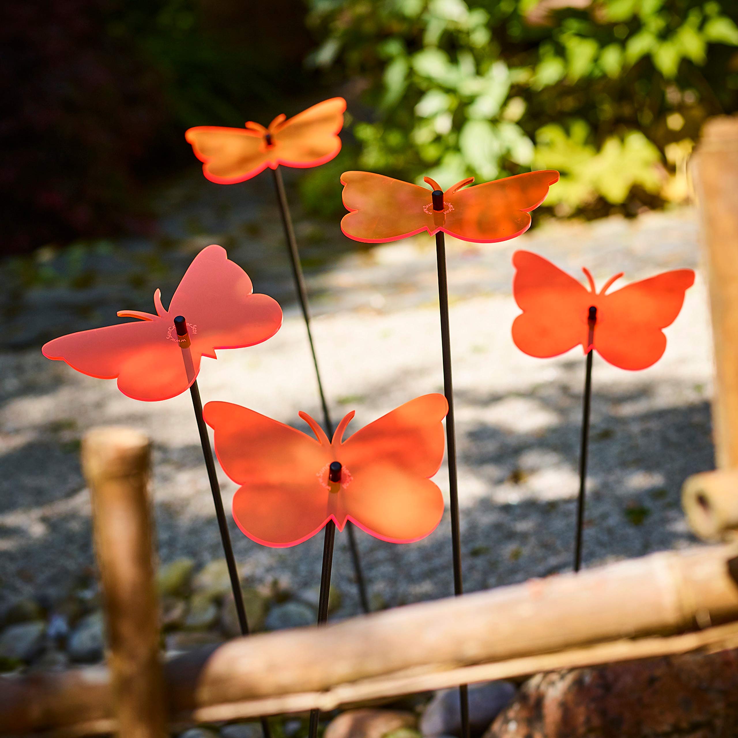 Sun Catcher Garden Decor Glowing Gatekeeper Butterfly Set of 5 Large Garden Stakes 75cm, 29.5 inch high Outdoor Yard Lovely Gardeners Gift, Colour:fluorescent Orange