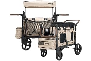 Keenz XC+ EVO- Luxury 4 Passenger Stroller Wagon for Kids | Foldable 4 Passenger Quad Seater with Adjustable Canopy | Mocha