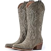 IUV Cowboy Boots For Women Western Cowgirl Boots with Chunky Heel Mid Calf Snip Toe Ideal for low insteps